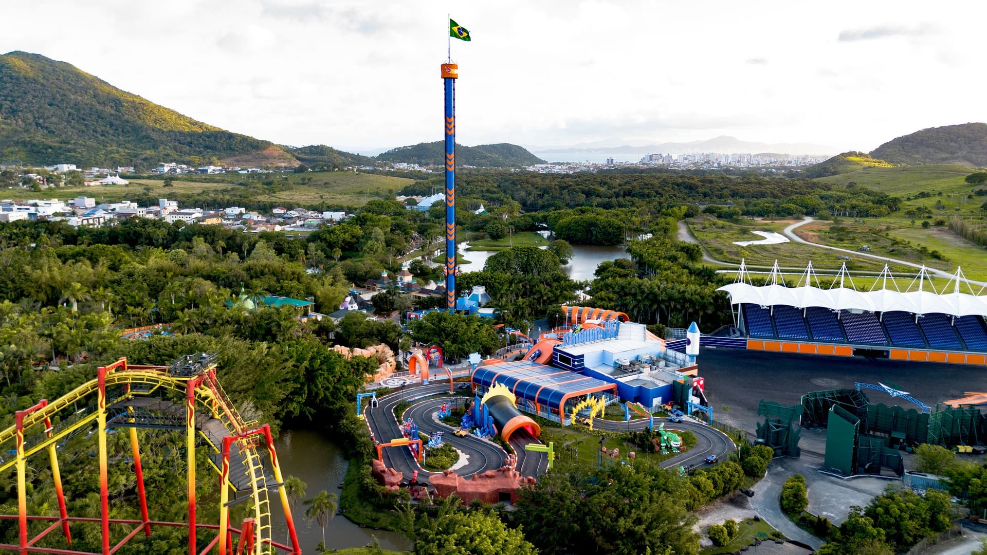 Vista aérea do parque em Penha, Santa Catarina